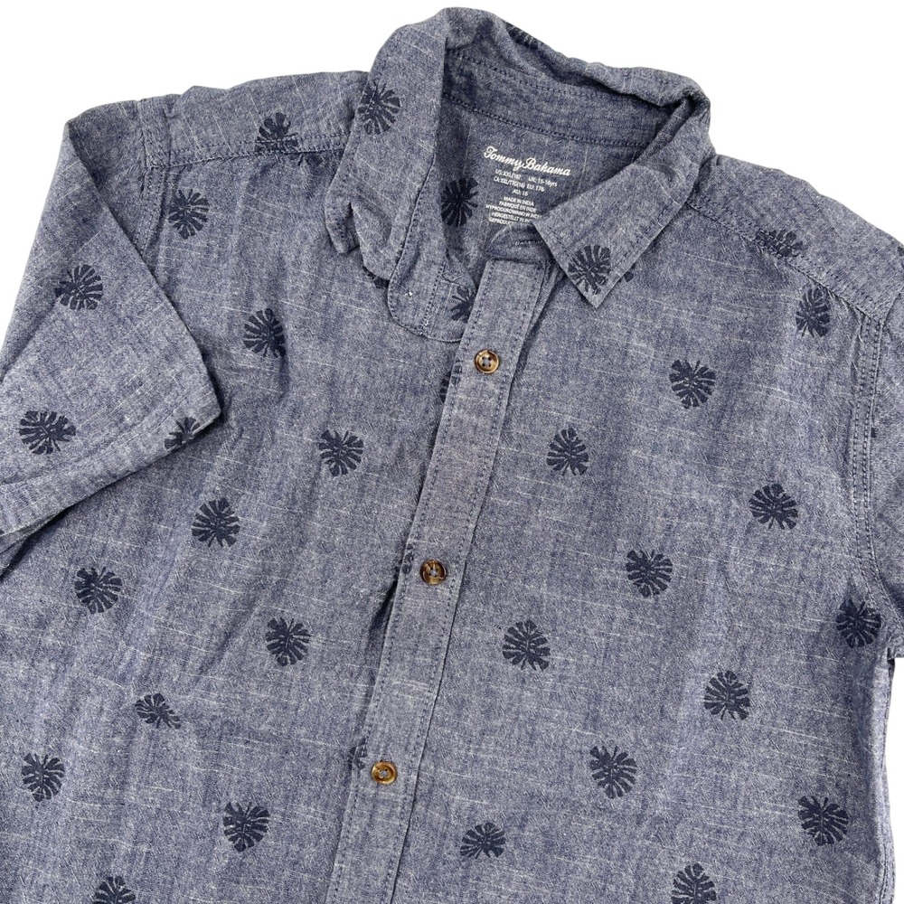 Tommy Bahama Button Up Shirt Leaf Print Short Sleeve Kids XXL‎
